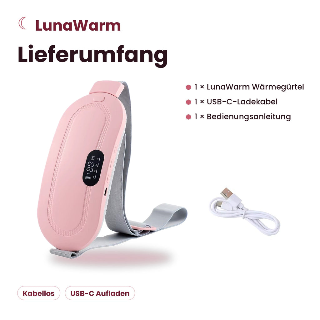 Lieferumfang: Wärmegürtel, USB-C-Ladekabel, Anleitung